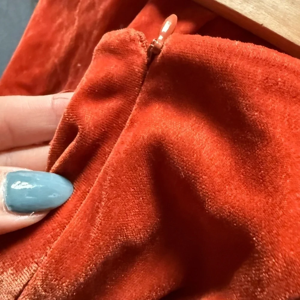 UO Lucy Velvet Lace Trim Mini Slip Skirt Rust Orange
